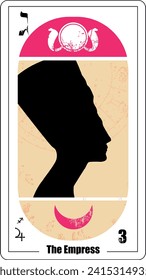 Egyptian tarot card called the empress. Nefertiti silhouette.