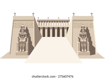 Egyptian temple with a ladder on a white background