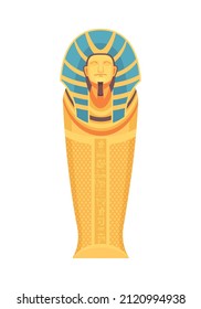 Egyptian tomb composition with isolated image of decorated golden tomb for pharaoh mummy vector illustration