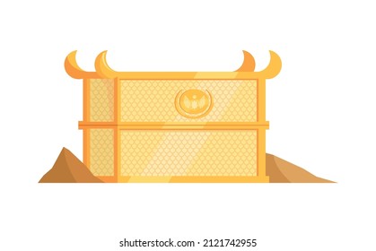 Egyptian tomb composition with isolated image of decorated golden chest among piles of sand vector illustration