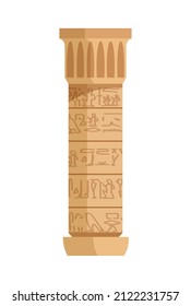 Egyptian tomb composition with isolated image of cone shaped pillar column with engraved hieroglyphs vector illustration