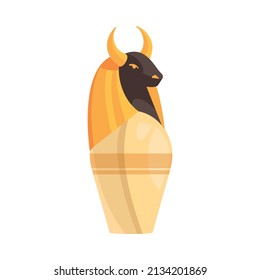 Egyptian tomb composition with isolated image of decorated ancient vase with bulls head vector illustration