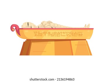 Egyptian Tomb Composition With Isolated Image Of Pharaoh Mummy Lying In Open Tomb Vector Illustration