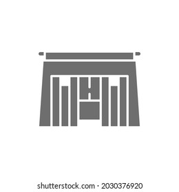 Egyptian tomb, pharaoh sarcophagus grey icon. Isolated on white background