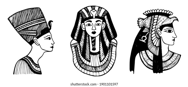 Egyptian Vector illustration collection. Ancient culture. The image of the Egyptian pharaoh and queens.