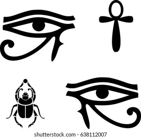 Egyptian vector symbols eye of ra, ankh, scarab and eye of horus