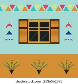 Egyptian wall and window with Nubian paintings