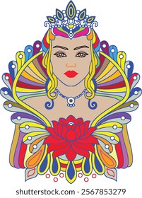 Egyptian Woman Floral Colour Adult Mandala, mandala art vector illustration