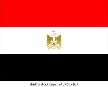 Egypt's national emblem, the Eagle of Saladin, is displayed on the flag, with the white band serving as its center.