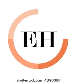 EH black letters , modern type of font , tree orange colors , simply alphabet like design identity