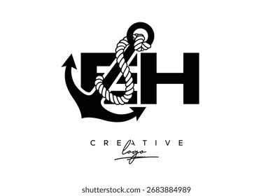 EH Creative Monogram Latte Logo mit Anker und Seildesign