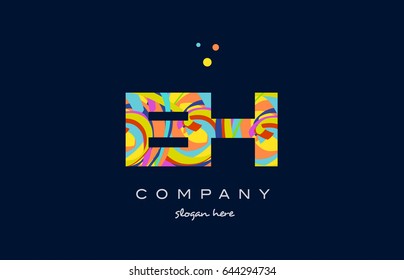 eh e h alphabet letter logo colors colorful rainbow acrylic font creative text dots company vector icon design template