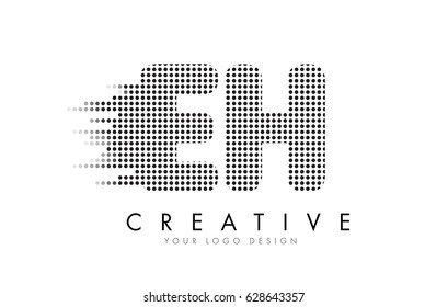 EH E H Letter Logo Design with Black Dots and Bubble Trails.