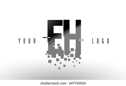 EH E H Pixel Letter Logo with Digital Shattered Black Squares. Creative Letters Vector Illustration.