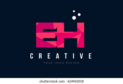 EH E H Purple Letter Logo Design with Low Poly Pink Triangles Concept