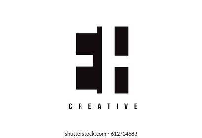 EH E H White Letter Logo Design with Black Square Vector Illustration Template.