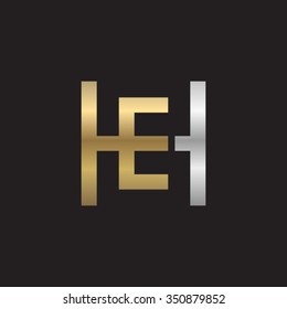 EH HE initial company H square shape silver gold logo black background