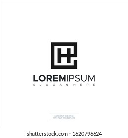 EH or HE logo letter isolated with BOX shape creative design concept Symbols, Icon Vector Illustration