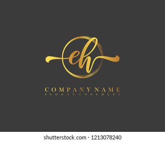 EH initial handwriting logo circle template vector