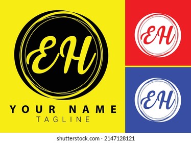 EH initial letter handwriting and signature logo design template