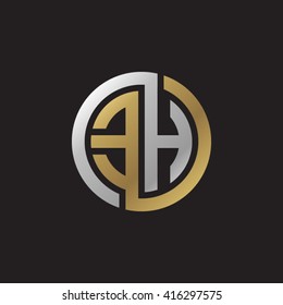 EH initial letters linked circle elegant logo golden silver black background