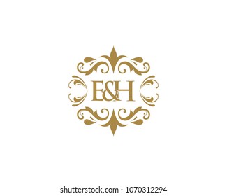 E&H Initial logo. Ornament ampersand monogram golden logo