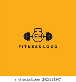 EH initial monogram for fitnes or gym logo with creative barbell design