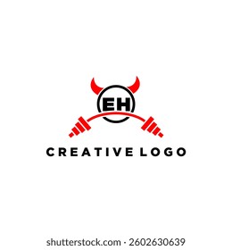 EH initial monogram for fitnes or gym logo with devil style design