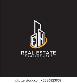 EH logotipo de monograma inicial para inmuebles con estilo de construcción