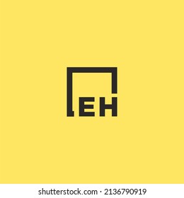 EH initial monogram logo with square style design