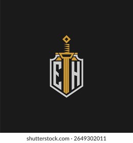 EH monograma inicial para imagem em estilo escudo e espada