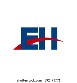 EH initial overlapping swoosh letter logo blue red