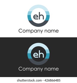 EH letter a circle shape icon logo white blue