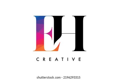 EH Letter Design with Creative Cut and Colorful Rainbow Texture. HE Letter Icon Vector Logo with Serif Font and Minimalist Style.