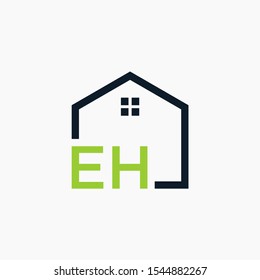  EH letter Line House Real Estate Logo. home initial E H concept. Construction logo template, Home and Real Estate icon. Housing Complex Simple Vector Logo Template. - vector