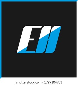 Diseño del logo de cada letra sobre fondo negro. El concepto del logo de la carta con iniciales creativas de EH. diseño de iconos eh. EH diseño de iconos de letras blancas y azules sobre fondo negro. E H