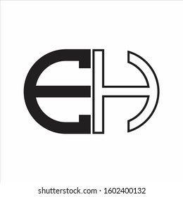 EH Letter logo monogram with oval shape negative space design template white background