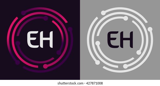 EH letters business logo icon design template elements in abstract background logo, design identity in circle, alphabet letter