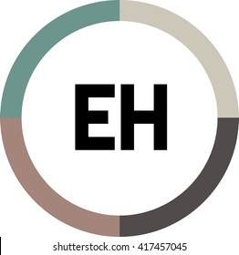 EH letters, four colors in abstract background logo, design identity in circle, alphabet letter