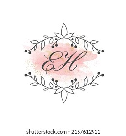 EH letters signature logo, Handwritten logo, EH, EH lettering, Letters EH, E and H logo with flower mandala, Brushstroke, floral and botanical logo, E and H alphabet