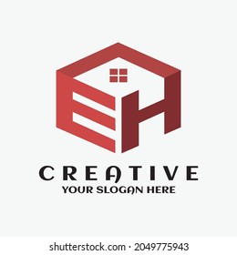 EH logo hexagon symbol. Creative real estate building design
