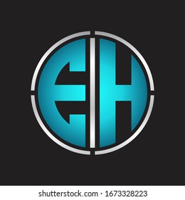EH Logo initial with circle line cut design template on blue colors