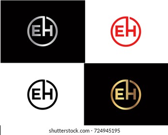 EH Logo. Letter Design Vector with Red and Black Gold Silver Colors

