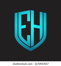 EH Logo monogram with emblem shield design isolated with blue colors on black background
