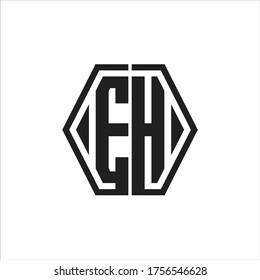 Monograma del logotipo EH con plantilla de diseño redondeado de línea hexagonal sobre fondo blanco