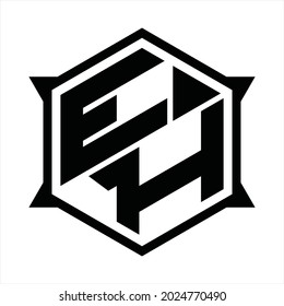 EH Logo monogram with hexagon and sharp shape design template