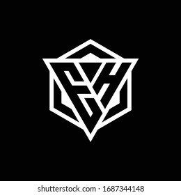 EH logo monogram with triangle and hexagon shape combination isolated on back and white colors
