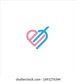 EH LOVE Diseño de logotipo vectorial de estilo monograma único con azul y gris.