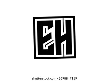 EH Modern Monogram Logo Design with Bold Geometric Shape and Minimal Frame.