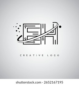 EH Orbit Monogram Logo – Futuristic Minimal Letter mark with Circular Line Art, Tech-Inspired Dots and Space Motion Concept for Modern Branding Identity